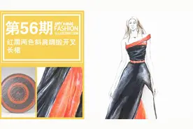 服装设计水彩手绘 56 红黑两色斜肩绸缎开叉长裙视频封面