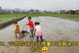 春耕插秧，3个小顽皮在田里玩泥巴，80后的童年回忆00后也喜欢视频封面