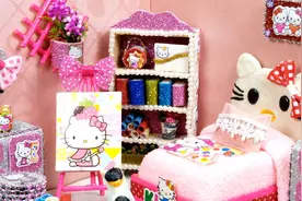 DIY迷你娃娃屋，煎蛋一样的凯蒂猫卧室视频封面