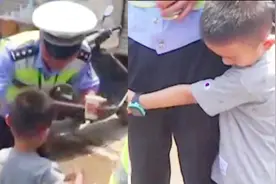 “7天没见爸爸了” 6岁儿子看望当交警爸爸 交警含泪抱住儿子视频封面