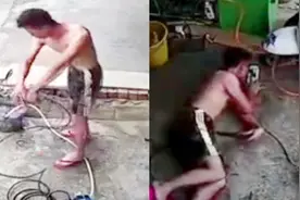 男子被电全身僵直抖动近20秒！监控下男子被电倒后一招成功站起来视频封面