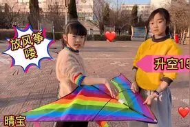 晴宝和姐姐放风筝，直接升空150米，风筝意外缠树上，差点下不来视频封面