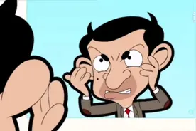 憨豆先生：憨豆头发两边翘，像牛角一样！