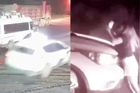 实拍：湖北一超载货车遇交警疯狂冲卡 警车立即拦截遭女子趴车视频封面
