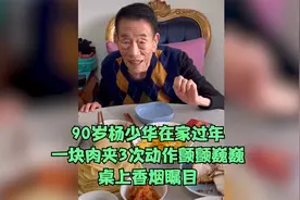 90岁杨少华宅家过年，一块肉要夹3次动作颤颤巍巍，桌上香烟瞩目视频封面