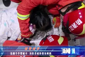 女子为了捡刷子手臂被卡进便池，消防员破拆解救视频封面