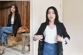 黑色西装外套加白色针织打底衫，秋季时尚穿搭，百搭又显瘦视频封面