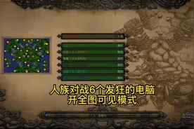 魔兽争霸人族对战6发狂的电脑，开全图可见模式