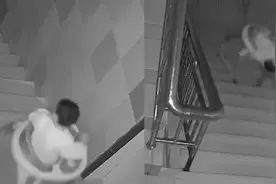 宝宝坐着学步车跟大人下楼 不慎从楼梯上摔落连着翻滚好几圈视频封面