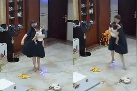 妈妈抱着宝宝翩翩起舞，爸爸看监控笑得合不拢嘴：这一幕太美好了视频封面