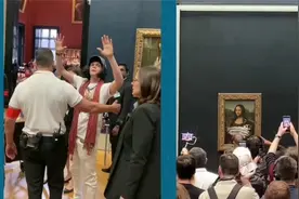 蒙娜丽莎胸前被抹奶油！一男子假扮老妇向名画《蒙娜丽莎》扔蛋糕视频封面