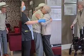 因疫情数月未见 老奶奶与丈夫重逢：扔拐杖“奔”向对方 相拥亲吻视频封面