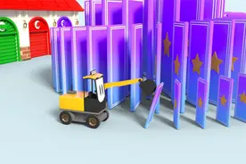 挖掘机玩有趣的多米诺骨牌游戏，挖掘机工程车动画片