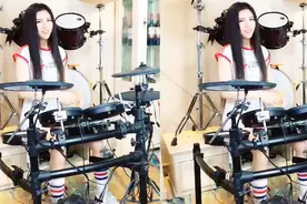 小姐姐用架子鼓演奏《好想大声说爱你》走红，这气势我给100分！视频封面