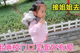 高中住校姐姐放假两天，3岁妹妹校门口等姐姐，姐俩见面太暖心了视频封面