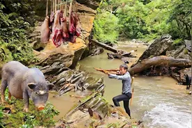 野外求生，90后小伙隐居在深山，自己制作工具狩猎山里野猪为生视频封面