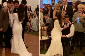 惊喜！双腿残疾男子十来年首次站立，在婚礼上与妻子“跳舞”视频封面