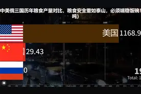 中美俄三国历年粮食产量对比，粮食安全重如泰山，必须端稳饭碗！
