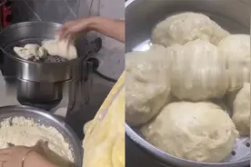 女子在家蒸馒头不揉面团，扔进锅里立马开火蒸熟，成品令网友酸了视频封面