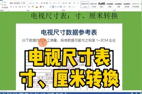 电视尺寸数据参照表，寸、厘米转换视频封面