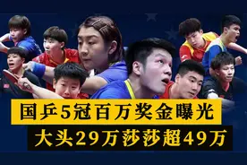 国乒5冠百万奖金曝光！王楚钦29万，孙颖莎超48万，马龙2人争69万视频封面