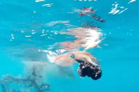 墨鱼在海中被抓，喷出墨汁的那一刻，画面让人感到震撼！