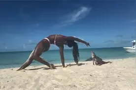 女瑜伽教练在海滩做瑜伽时被鬣蜥袭击 手指被咬伤