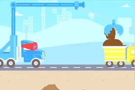 超级卡车2，铁球挖掘机将泥土装进卡车，很快就把道路清理干净了