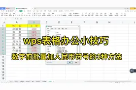 wps表格办公小技巧：数字前面批量加人民币符号的三种方法视频封面