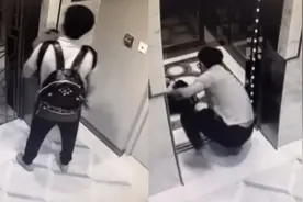 一男子健身练腿后等电梯时摔倒，最终爬进电梯回家视频封面