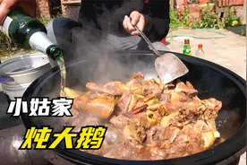 小姑家蹭饭，一年的大鹅直接炖，一锅12斤，围锅炖鹅，滋味太足了