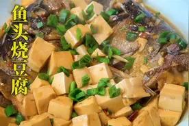 家常做法的红烧鱼头烧豆腐来了，肥软嫩鲜的鱼头和豆腐真是绝配！