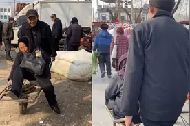 山东7旬大爷推百岁老母亲赶集，笑出一脸褶子：这就是幸福的模样