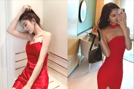 时尚显女人味的红色连衣裙，搭配同色颈带，狂野好看显气质视频封面