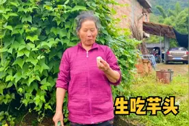 伯娘今天给粉丝们露一手生吃芋头，这吃法你见过吗？听听她怎么说