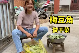 媳妇买了15斤梅豆角，用时2天晒成干菜，掺点肉片一炒可真香
