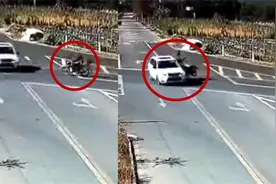 监拍：男子骑摩托车疾速撞上汽车 未戴头盔致头部受重创当场死亡视频封面