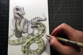 画泰坦蟒挑战霸王龙，谁的胜算更大？欢迎投票视频封面