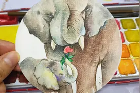 母子情深，水彩画可爱的大象，花花送给妈妈，被暖到了！视频封面