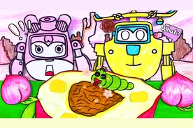 手绘定格动画：桃子里面长出了小虫子，超级飞侠小爱多多吓一跳！视频封面