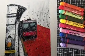 雨天，焦急的等待公交车，此刻的心情谁能懂 油画棒画画第13天视频封面