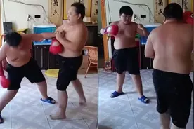 12岁儿子和老爸拳击对练，拳拳到肉毫不留情：多少带点个人恩怨视频封面