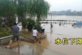 郑州贾鲁河水位下降：被淹没的绿树开始露出，已有市民在两岸清淤视频封面