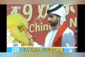 迪拜华人市中心巡游庆新春：王子用毛笔为舞狮“点睛”视频封面