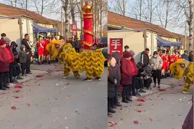 男孩见舞狮表演好奇围观，狮子靠近互动后扒下男孩裤子，众人爆笑视频封面