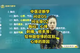 问诊：胸闷：心悸、刺痛、痰多等；怔忡跟惊悸的区别，心悸的原因