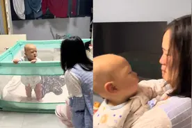 20天不见10月大宝宝没认出妈妈一脸懵，乖巧搂脖头靠肩膀破防视频封面