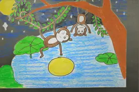 创意儿童画，小朋友们，今天我们画一个寓言小故事《猴子捞月》视频封面