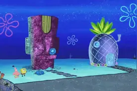 海绵宝和派大星的力气好大，把章鱼哥的房子都翻过来了
