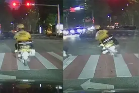 外卖员闯红灯左转还压弯，动作熟练路人傻眼：外卖员的常规操作？视频封面